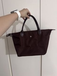 Longchamp Le Pliage Club S short handle dark brown