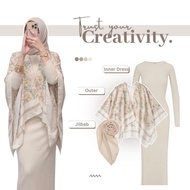 1 Simple Outfit Set LatestELEGAN [Arwen Outer + Inner Dress + Hijab] Suit Wanita - IS270N