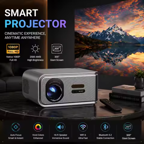 Beam Projector HD Native 1920*1080P 2500 ANSI Google Play HDR10+ WiFi6 BT5.2 Dual 5W HiFi Speaker Mo