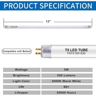 12 Inch F8T5/WW LED Replacement Bulbs, 3000K Warm White, T5 LED 5 Watts Replace Fluorescent Bulb wit