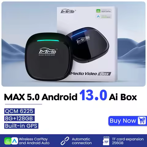 New MMB Android 13 Max 5.0 Ai Box QCM6225 8+128G Android Auto Wireless CarPlay Adapter Mirror-Link B