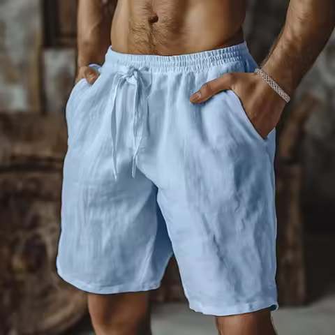New Men's Cotton Linen Shorts Pants Male Summer Breathable Solid Color Linen Trousers Fitness Street