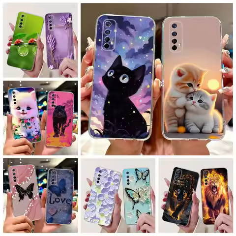 For Realme 7 5G Case RMX2111 Cute Cat Luxury Painted Cover Soft Silicone Phone Case For Realme 7 Pro
