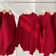 Christmas New Year Plus Size Red Twist Sweater Women Thickened Loose Outer Wear Autumn Winter Lazy S