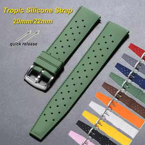 20mm 22mm Tropic Silicone Watch Strap for Seiko for Fossil Wrist Band for Oris Quick Release Rubber 