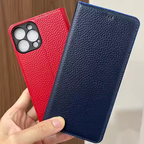 Magnetic Genuine Leather Skin Flip Wallet Phone Case On For iphone 11 12 13 14 15 16e 16 17 17e Pro 