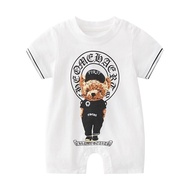 Summer New Baby Boys Girls Short-sleeved Romper Cotton Baby Bear Printed Jumpsuit Climbing Clothes