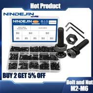 NINDEJIN Hex Hexagon Socket Round Head Screw Set Nut 10.9 Grade Carbon Steel M2 M2.5 M3 M4 M5 M6 All