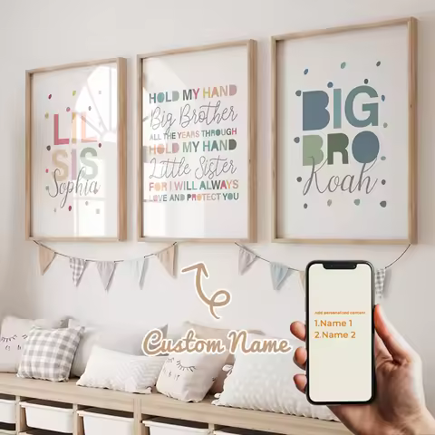 3pcs Personalized Name Make Best Friends Custom Brothers Sisters Wall Art Print Picture Living Room 