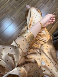 ฤดูร้อน Polka Dot Katy Cat Ice ผ้าไหม ชุดนอน ผู้หญิง แขนยาว กางเกงขายาว ชุดอยู่บ้าน หรูหรา ใส่สบาย ก