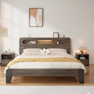 {SG Sales}HDB Solid Wood Bed 1.5 M Double Home M Master Bedroom Bed Frame  Bed Bedframe Wooden Bed Queen King Bed Bed with Mattress Side table