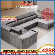 iHOME SABAH FURNITURE 🔥READY STOCK🔥Corner U Shape Sofa/Velvet sofa / L型沙发 / KAIN BALDU