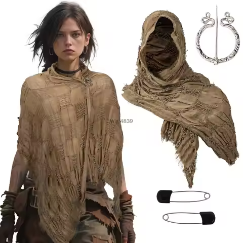 Medieval Cloak Renaissance Costume Cape Wrap Dune Wasteland Hooded Shawl With Viking Brooch Cowl Sca