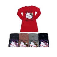 Size 6-13 tahun Baju T-shirt Labuh Lengan Panjang Kanak-Kanak Perempuan Hello kitty