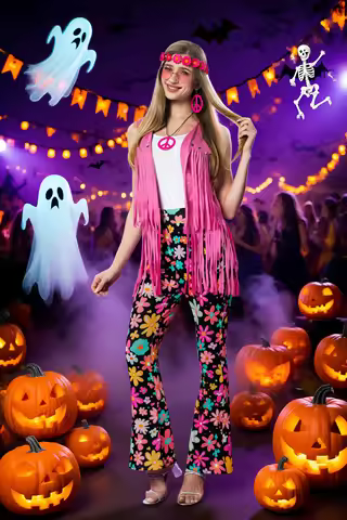 60s 70s Costume for Women Disco Outfits Hippie Accessories Fringe Vest Boho Flared Pants Set for Hal