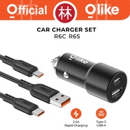 Olike R6S R6C Set + Cable Car Charger Dual USB Fast Charging 2.4A with C Cable Micro Cable/