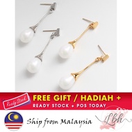 [LBH] 18K Gold S925 Silver Pearl Water Droplets Earrings 4.3cm - ER333