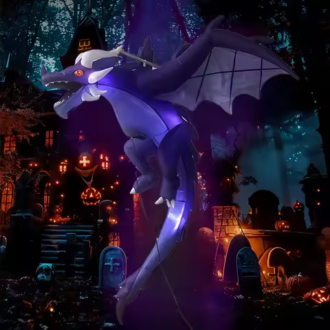 1.9m Inflatable Halloween Flying Dragon LED Lighted Ornament American Style Garden Party Decoration 