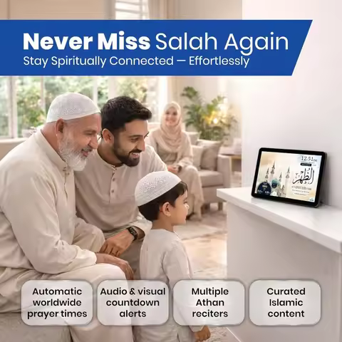 Brand New Smart WiFi Digital Azan Clock Islamic Prayer Frame Auto Worldwide Times Quran Player 8.6"W