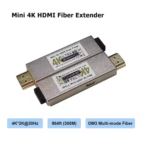 Mini 4K HDMI Fiber Extender, 4K*2K@30Hz/4K*2K@60Hz Optical Transceiver, with RS232 & Audio, OM3 300m