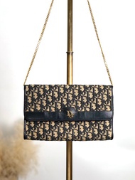 【日本直送 名牌中古包】Christian Dior Trotter 帆布斜挎包 藏藍色 Logo 提花 鏈條 vintage xsjebd