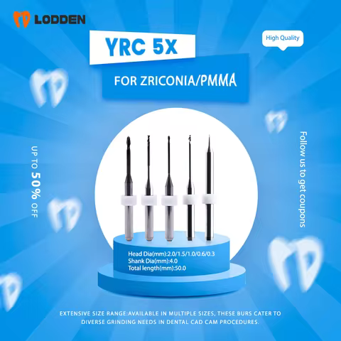 LODDEN 1pcs Dental Lab Zirconia Milling Burs for YUCERA 5X PMMA D4 Cutters 0.3/0.6/1.0/2.0/1.5 Flat 
