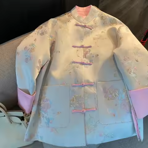 Spring Fall Women Vintage Dobby Floral Pattern Chinese Tang Costume Coat , Woman Clothing Casual Jac