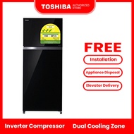 SG Stock Toshiba GR-AG55SDZ(XK) Black Tempered Glass Top Mount Freezer Refrigerator,510L,Energy Rating 3 Ticks