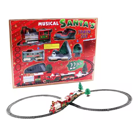 Rail Car Train Track Toys Set of 22Pcs Classic Musical Santa's Express Delivery Electric Christmas S
