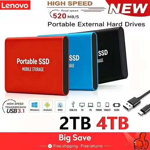 Lenovo T5 Portable SSD 2TB 4TB USB 3.1 External Solid State Drive High Speed Mini Storage Disk For P