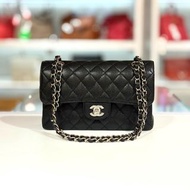 99%NEW二手CHANEL CF23 黑色荔枝皮銀扣 CLASSIC FLAP BAG #香榭站正品