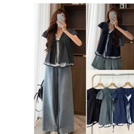 Babydoll V-Neck Shirt with Plaid and Lace Trim A30665 Women's Fashion - Sam Botique