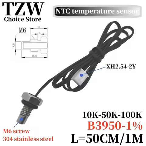 TZW M6 thread temperature sensor 304 stainless steel probe 10K 50K 100K B3950 1% NTC thermistor 50CM