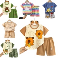 🦕[0-4Yrs]🦄 Children's 2 Pieces Set Summer Short-sleeved Cotton T-shirt Suit Baby Boy and Girl Baju B
