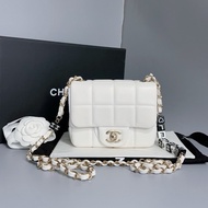 Chanel 香奈兒 23c骰子系列白色方胖子 單肩包斜挎包 金扣
