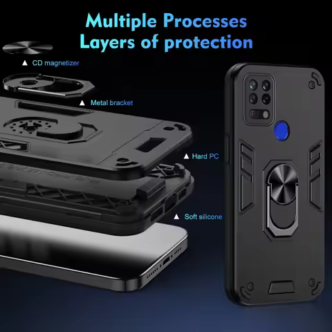 Case for Tecno Pova Armor Shockproof Car Magnetic Ring Holder Hard Luxury Phone Cover TecnoPova LD7,