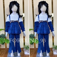 Stelan baju anak perempuan import korean style celana jins cutbray usia 3 - 10 tahun set brokat anak