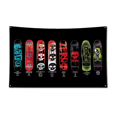 3x5 Ft Zeros Skateboards Skull Flag Polyester Digital Printing Banner for Garage Wall Out Door Decor
