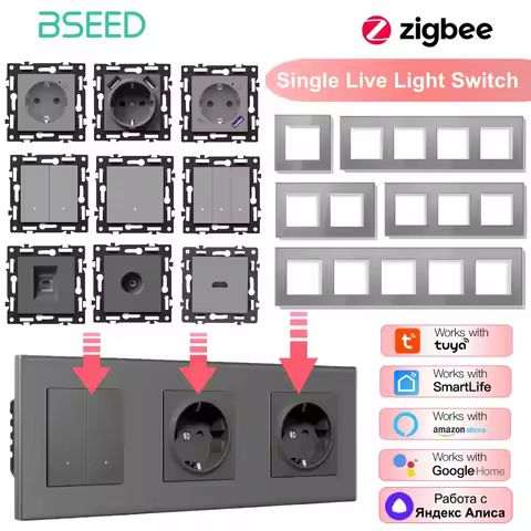 BSEED Zigbee Click Switch Modules Single Live Smart Light Switch Parts DIY Combination Glass Frame W