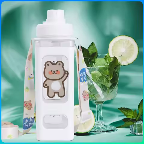 Water Bottle with Straw - 700ml 24 Oz Drinking Bottle Square Cute Water Jug