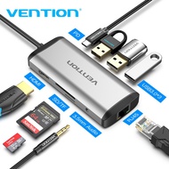 Vention USB C Docking Station 9-in-1 USB C Hub with 4K HDMI PD Charging Gigabit Ethernet 3 USB 3.0 SD/TF Card Reader 3.5mm Jack Type-C HUB