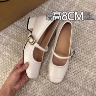 รองเท้าส้นสูง Mary Jane ฝรั่งเศส ผู้หญิง ฤดูร้อน ส้นหนาใหม่ 8 ซม. ความสูงด้านในรองเท้าเดี่ยวหัวเข็มข