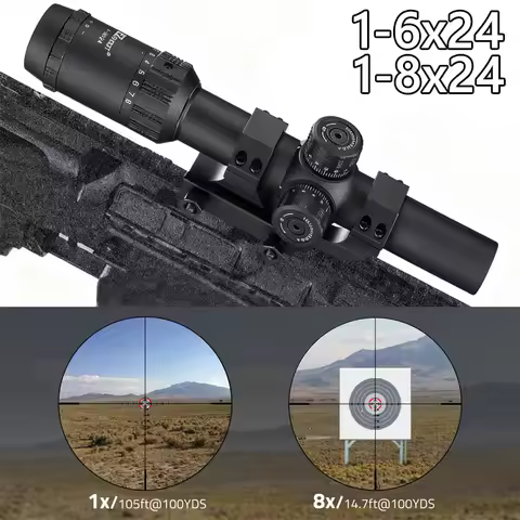 1-6x24 / 1-8x24 Hunting LPVO Scope 30mm Tube Red Illuminated BDC Reticle Fits Picatinny Rail