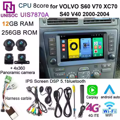 Amluc For VOLVO S60 V70 XC70 XC90 Carplay Android 13.0 12G+256G 8core GPS 2000 2001 2002 2003 2004 C