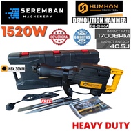 HUMHON BK-DH65A 40.5J Heavy Duty Demolition Hammer 1520W 1700BPM with Free Chisels -  6 Months Warra
