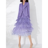 🚓Autumn and Winter Women's Clothing Fashion Suit2023plus Size Gradient Color Inner Tassel Dress Blazer Two-Piece Set