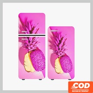 1-door Refrigerator Sticker And 2-door Refrigerator Sticker Pineapple Coral Pink Aesthetic Motif - Waterproof Refrigerator Wallpaper