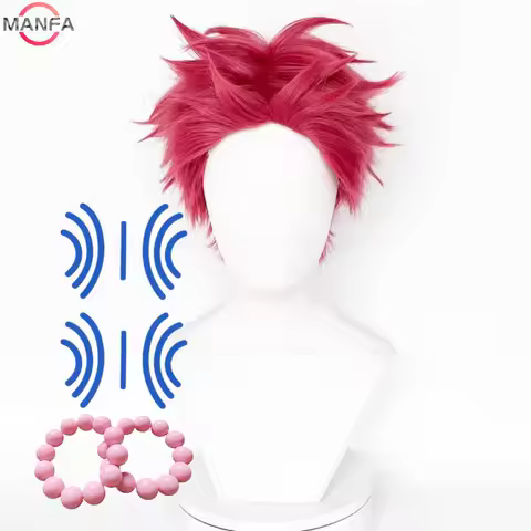 Anime Akaza Cosplay Wig Short Red Wigs Heat Resistant Synthetic Anime Wigs + Wig Cap