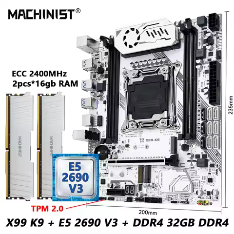 MACHINIST X99 K9 Motherboard Optional Combo LGA 2011-3 Xeon E5 2690 V3 CPU DDR4 32GB RAM Kit TPM2.0 
