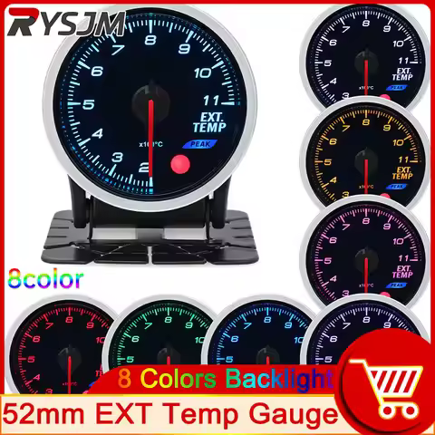 AD 52mm EXT Temp Gauge 8 Colors Backlight Exhaust Gas Temperature Gauge With Sensor 12V Digital Exha